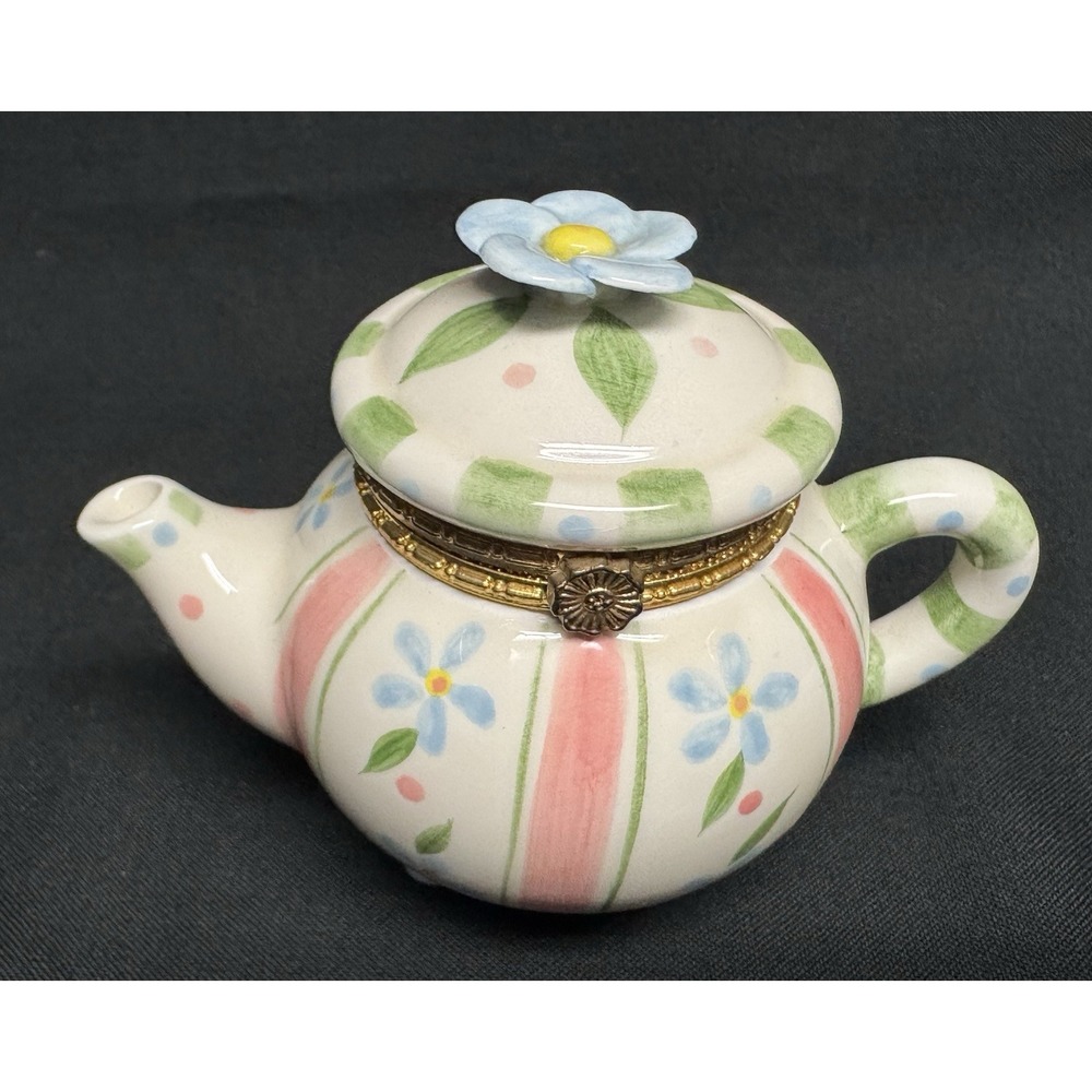 Between Friends Mud Pie Handcrafted Miniature 2.5" Tall Ceramic Teapot Trinket